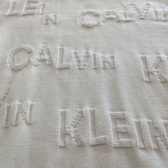 Calvin Klein Like New Men Wool Logo Sweater Size L Off White Crew Neck Pullover - Picture 4 of 14